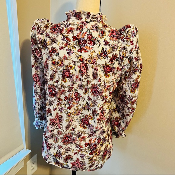 ME + EM Floral Paisley Ruffle Accent Long Sleeve Blouse Sz 4 - Picture 2 of 10